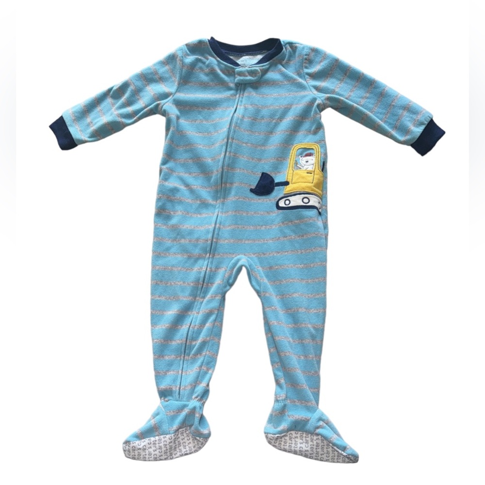 3 FOR $10 CARTER’S 18M Construction Fleece Striped Full Zip Footie Sleeper
